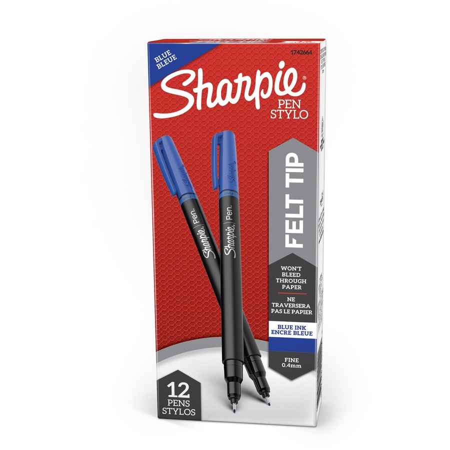 Sharpie Fine Point Pen - Fine Pen Point - Blue - Silver Barrel - 1 Dozen